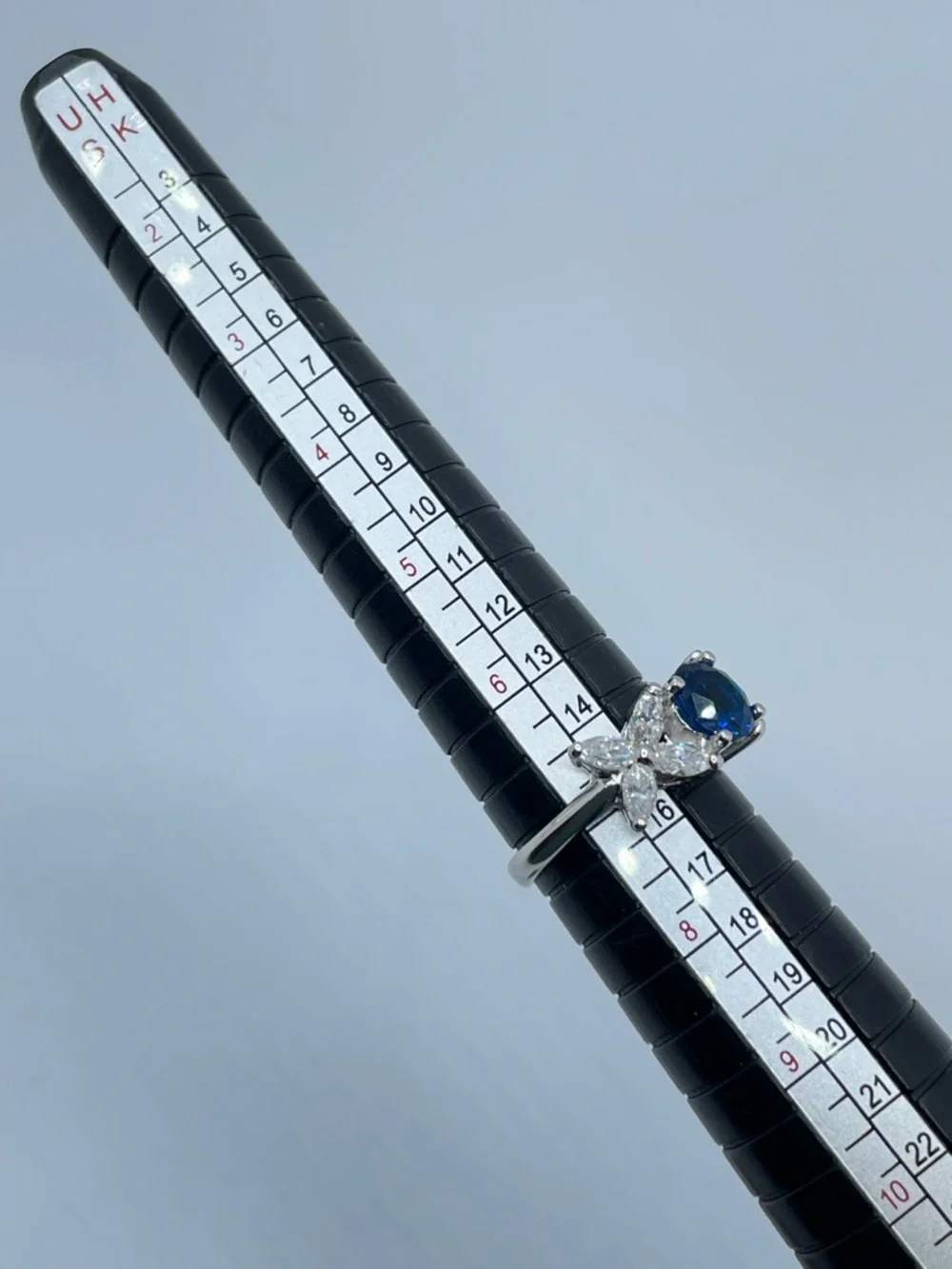 Sapphire Blue Diamond White Swarovski Crystal Elements Floral Ring Silver Sz 7